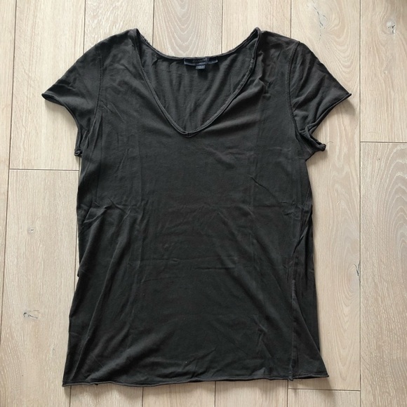 All Saints Raw Hem V Neck T Shirt in Faded Black Size XS - Picture 1 of 9